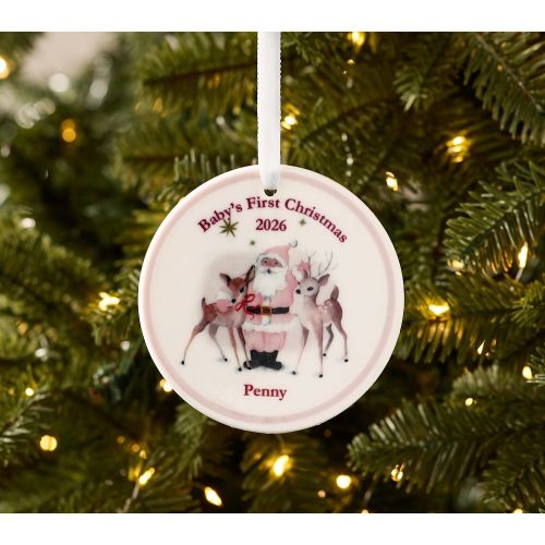 Personalized Baby's First Christmas Pink Santa Ornament
