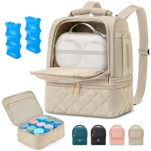 RAINSMORE Wearable Breast Pump Bag, Breast Milk Cooler Travel Bag,Nude