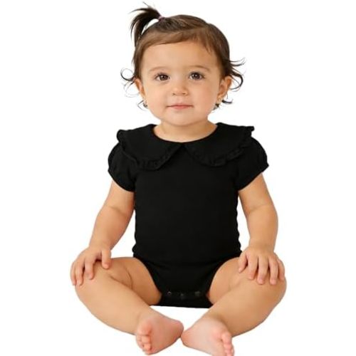 Magic Park 0-24M Infant Girl Puff Sleeve Bodysuit Baby Peter Pan Collar Romper Toddler Ruffle Jumpsuit Casual Tops