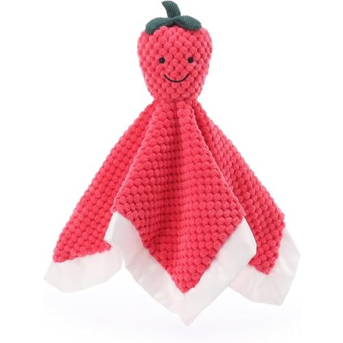 Apricot Lamb Stuffed Fruit Strawberry Security Blanket Infant Nursery Character Blanket Luxury Snuggler Plush Baby Lovey(Strawberry)