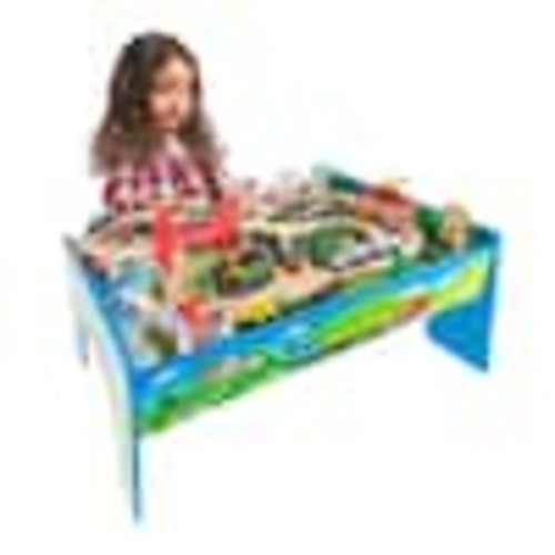 Hey! Play! 32 in. L Multi-Colored Wooden Train Set and Table HW3300008