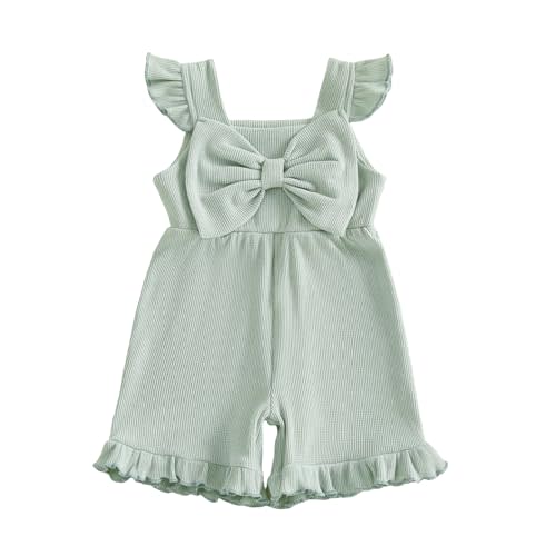 Nibbcoa Toddler Girl Outfit Baby Summer Romper Cute Bow Sleeveless One Piece Jumpsuit Shorts Overalls Clothes 6M-5T