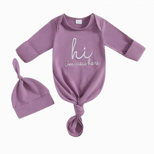 WUANDIXFA Baby Girl Romper Unisex Soft Long Sleeve Romper with Hat Cotton Newborn Wear Baby Girl Going Home Outfit Newborn,Purple,0-3 Months