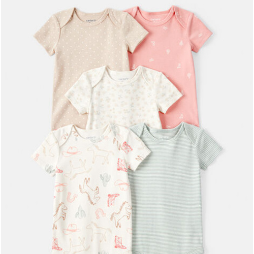 Baby Girl 5-Pack Cowgirl Print Cotton Multipack Bodysuits - White/Blue/Pink | Carter's