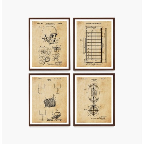 Football Patent Art Prints: Vintage Sports Decor, Set of 4