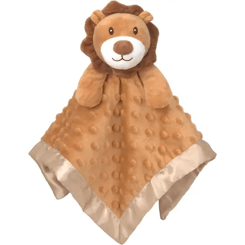 BEILIMU Baby Security Blanket Lion Soft Minky Dot Fabric with Silky Satin Backing Snuggle Toy Animal Blanket for Infant and Toddler Brown 13.5 Inch