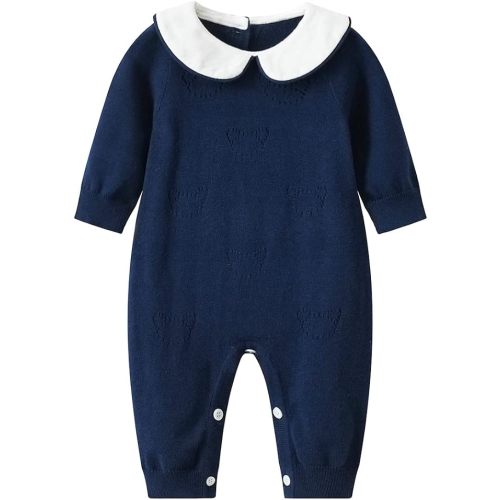 Baby Infant Boy Girl Peter Pan Collar Knit Sweater Romper Outfit Clothes One-Piece Coverall Baby Clothing Jumpsuit