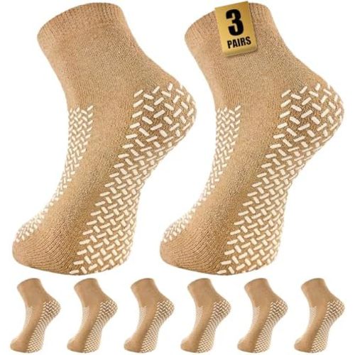 Non Slip Grip Socks, 3 Pairs Double Sided Grippy Socks, Slipper-Style Extra Traction Socks for Men & Women