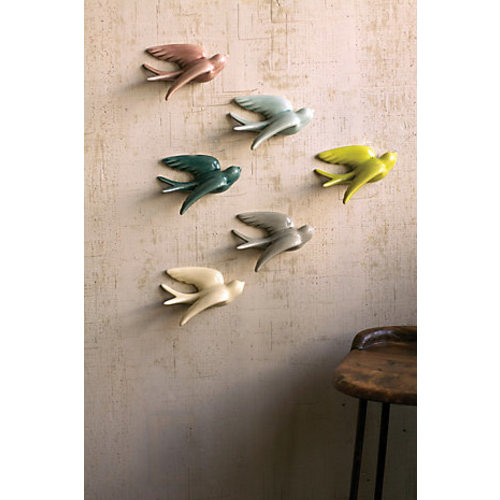 Kalalou Decorative Set of 6 Hanging Ceramic Swallows