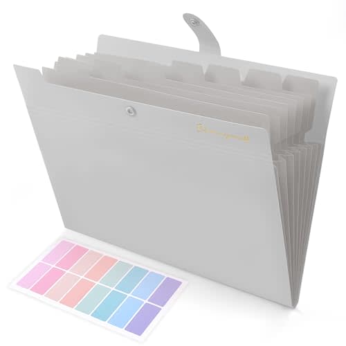 SKYDUE Expanding File Folder, Accordion File Organizer with 8 Pockets, Expandable Document Paper Receipt Holder for School Office Hospital, Letter/A4 Size Gray