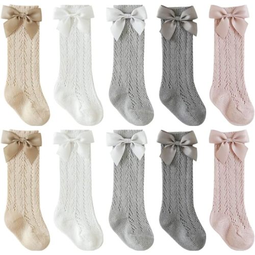 QandSweet Baby Girl Knee-High Socks Toddlers Bow Stockings Newborn Infant Non-Slip Sock