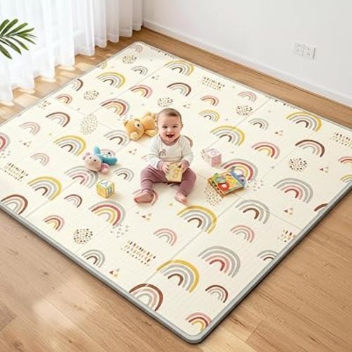 Reversible Baby Floor Mat, Extra Large Baby Play Mat 79x71, Foldable Baby Play Mats for Floor, Waterproof & Thick Cushioning Padding Foam Playmat for Toddlers, Non-Slip Playmats for Tummy Time
