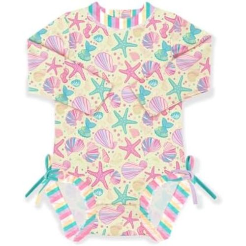 BesserBay Baby Girl Swimsuit UPF 50+ 3/4 Sleeve Zipper Snaps Bottom One Piece Rash Guard 0-36 Months