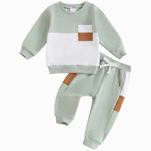 HCNTES Toddler Baby Boy Girl Clothes Color Block Hooded Sweatshirt Pullover Jogger Pants 2Pcs Summer Winter Sweatsuit Outfit,Sizes 18-24 Months
