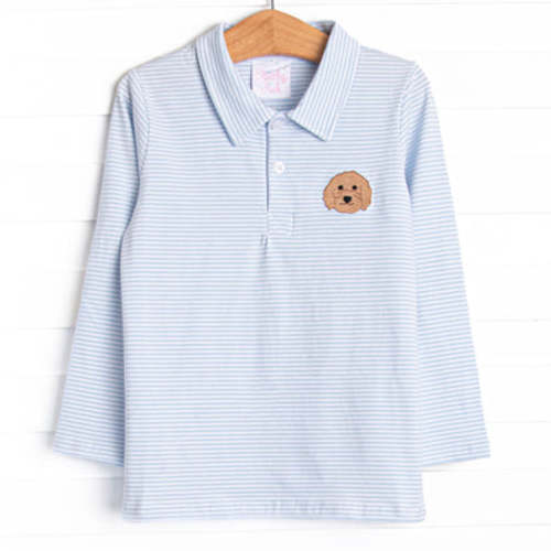 Doodle Days Embroidered Long Sleeve Polo, Blue – Stitchy Fish
