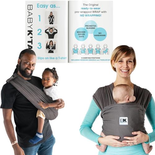 Breeze Baby K'tan Baby Carrier Breathable 100% Cotton Mesh | Hands Free Wrap for Infants | No Rings Or Buckles | Charcoal | X-Small