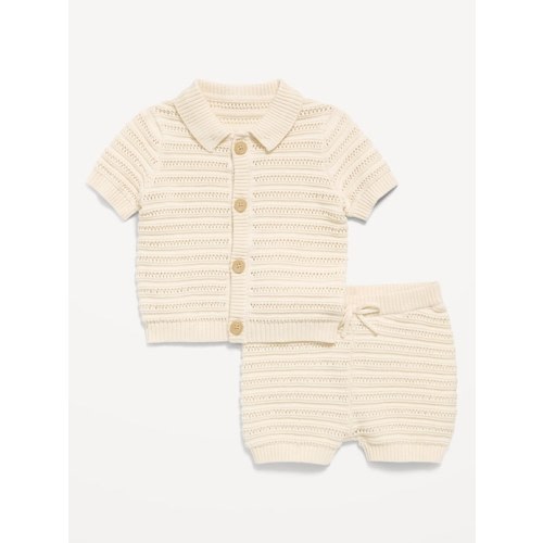Crochet Sweater-Knit Shirt and Shorts Set for Baby