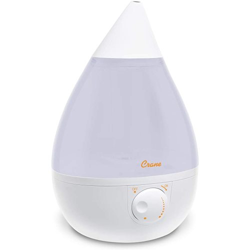 Crane Ultrasonic Cool Mist Humidifier for Bedroom, Baby Nursery, Kids Room, Plants, or Office, Large 1 Gallon Tank, Filter Optional, Grey