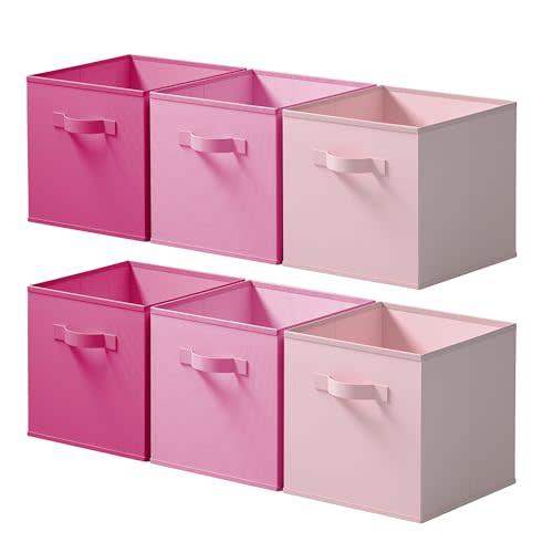 Cupic Cupid 6-Pack 11x11 Storage Cubes, Fabric Cube Bins, Pink Gradient | Foldable, Reinforced Front Handle, Holds Clothes, Toys, Daily Essentials and More, Fits Shelves, Nursery, Playroom