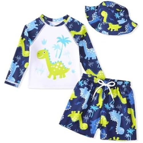 Toddler Swimsuit Boy Baby Boy Swim Set Bathing Suit with Sun Hat Rash Guard Set Swimwear Trunk 3 Pieces 6 Month-5T