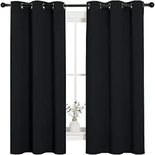 NICETOWN Pitch Black Solid Thermal Insulated Grommet Blackout Curtains/Drapes for Bedroom Window (2 Panels, 42 inches Wide by 63 inches Long, Black)
