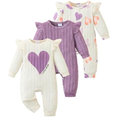 SUNNY PIGGY Baby Girl Clothes 3‑Pack Long Sleeve Romper Infant Outfits