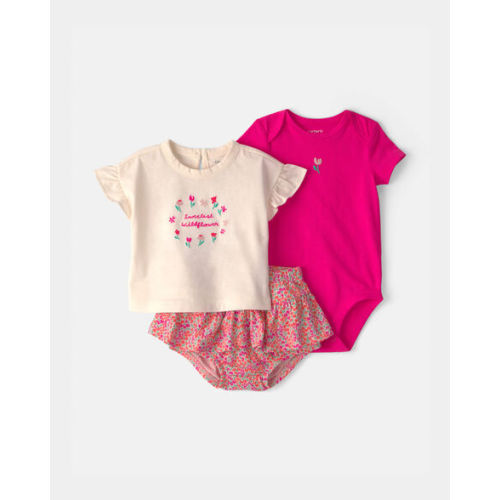 Baby Girl 3-Piece 'Sweetest Wildflower' Outfit Set - Pink/Cream | Carter's