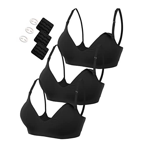 HOFISH Maternity Nursing Bras for Breastfeeding, 3 Pack Pregnancy Deep V Neck Wireless Bra with Extenders & Clips