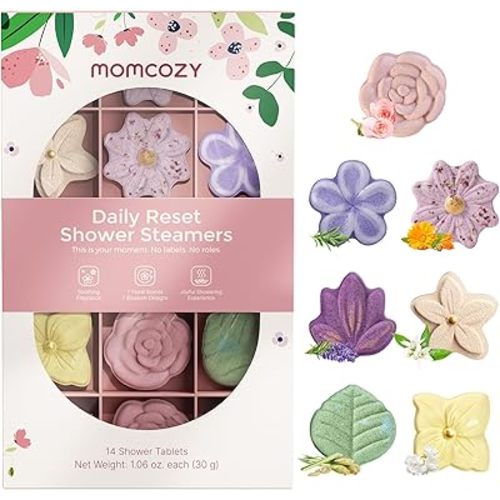 Momcozy Shower Steamers 14 Pack-7 Unique Shapes & Floral Scents, Long Lasting Fragrance, Gentle Formula, Perfect Travel & Gift Idea for Home Spa Relaxation