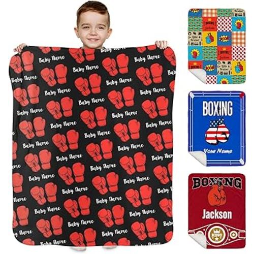 NICTIMEID Personalized Baby Boxing Blanket – Custom Name Sherpa Throw for Toddler Boys, Funny Sports-Themed Gift for Newborns & Little Boxer - Crib Bedding for Kids