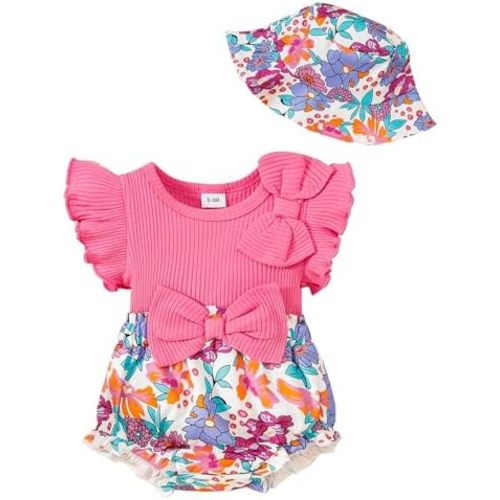 SUNNY PIGGY Newborn Baby Girl Clothes Baby Girl One Piece Romper Fall Winter Long Sleeve with Hat Sets Cute Infant Outfits