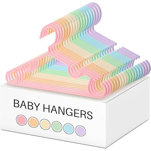 Hsei 60 Pack Pastel Color Kids Nursery Hangers Plastic Baby Hangers Heavy Duty Toddler Hanger for Pants, Coat, Skirts, Closet, Nursery Decor(Macaron)