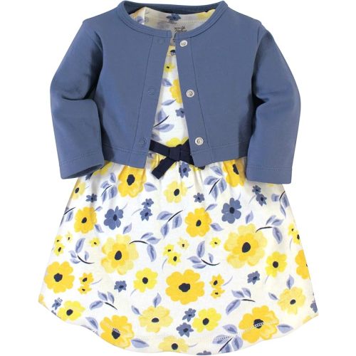 Touched by Nature Infant Toddler Girls Organic Cotton Dress and Cardigan, Rainbows Sunshine