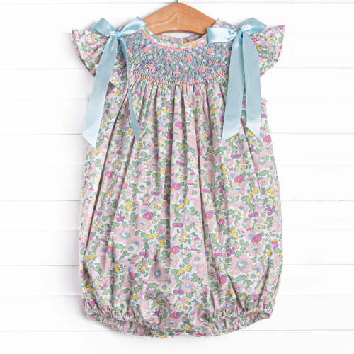 Blooming Bows Smocked Bubble, Blue – Stitchy Fish