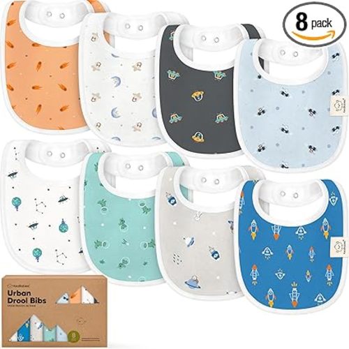 KeaBabies 8-Pack Organic Baby Bibs for Drooling and Teething - Soft Cotton Bibs for Baby Girl, Boy, Extra Absorbent, Easy to Clean & Put On for Toddler, Newborn, Infant 0-24 Months (Cosmo)