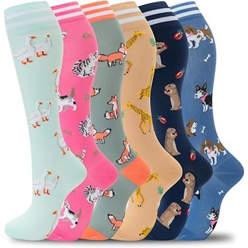 fenglaoda Compression Socks Women Men 6 Pairs, Knee High Best Support Circulation Socks for Running, Travel, Flight, Nurse