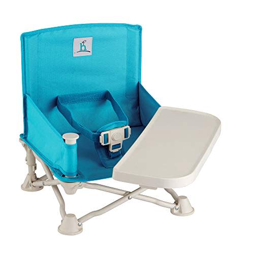 hiccapop OmniBoost Travel Booster Seat with Tray for Baby | Folding Portable Baby Booster Seat for Dining Table, Camping, Beach, Grandma’s | Tip-Free Design Straps to Kitchen Chairs - Booster Chair