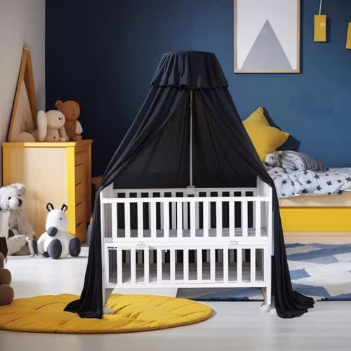 Blfuos Crib Black Cover, Baby Crib Netting Canopy to Keep Baby in Black Crib Tent and Mosquito Net for Indoor or Outdoor (Holding Stick not Included)