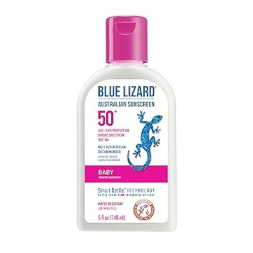 Blue Lizard Baby Mineral Sunscreen with Zinc Oxide, Water Resistant, UVA/UVB Protection with Smart Technology - Fragrance Free, Unscented, SPF 50-5 Fl Oz - Bottle