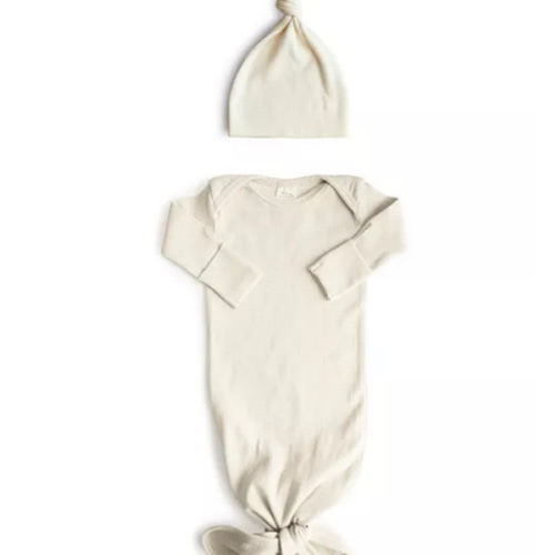Ribbed Knotted Baby Gown + Beanie