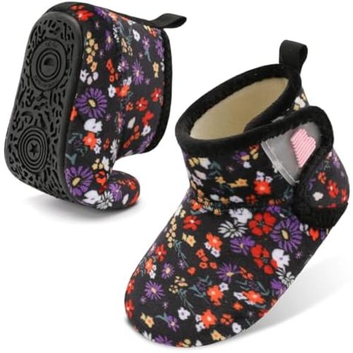 BARERUN Toddler Slippers Girls Boys House Shoes Baby Winter Booties Plush Cozy Kids House Slipper Warm Lightweight Infant Walking Shoes Socks