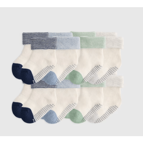Organic Cotton Gripper Fold Over Socks 8-Pack