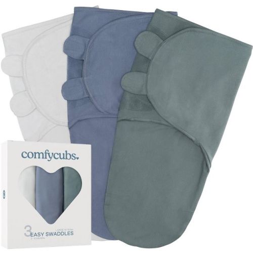Swaddle Blankets for Baby Girl & Boy 3 Pack Sleep Sack Velcro by Comfy Cubs - Large, Stone, Nomadic Blue, Azul