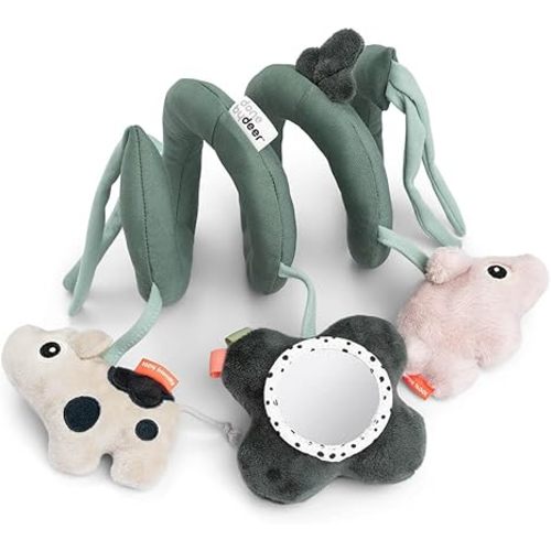 Done by Deer Car Seat Toys Hanging - Activity Spiral – Sensory Baby Toy with Mirror with Sound & Crinkle Sounds - Attachable to Cot, Carseat & Stroller - Soft & Baby-Friendly Materials
