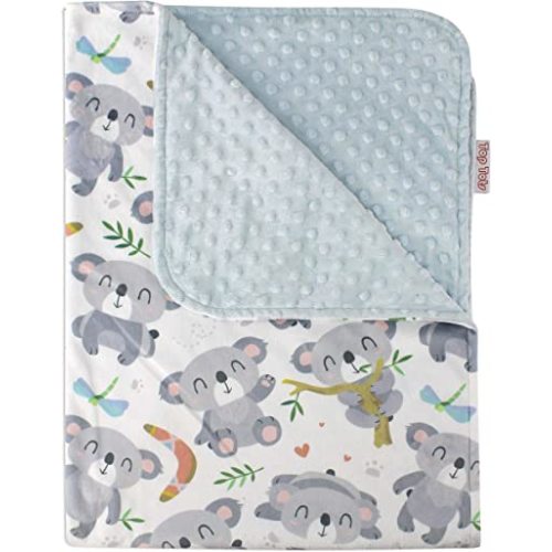 Top Tots Baby Blanket - Baby Koala Bears & Butterflies with Light Blue Minky Dot