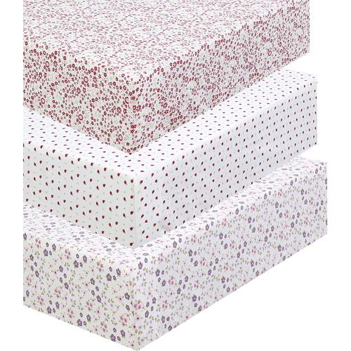 Danica 100% Cotton Fitted Baby Crib Sheet 3 Pack for baby Boys Girls |Standard Crib And Toddler Mattress Sheets | 28x52 Inch (3PK, Ladybug Garden)