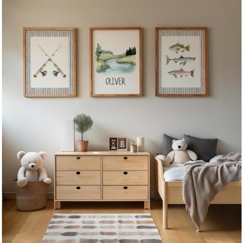 Fishing Wall Art for Boys Room, Toddler Boy Bedroom Decor, Fishing Pole Wall Art Set, Outdoor Adventure Kids Prints, Fishing Room Decor