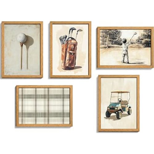 guajunsanh Vintage Golf Framed Wall Art, Retro Sports Themed Canvas Print