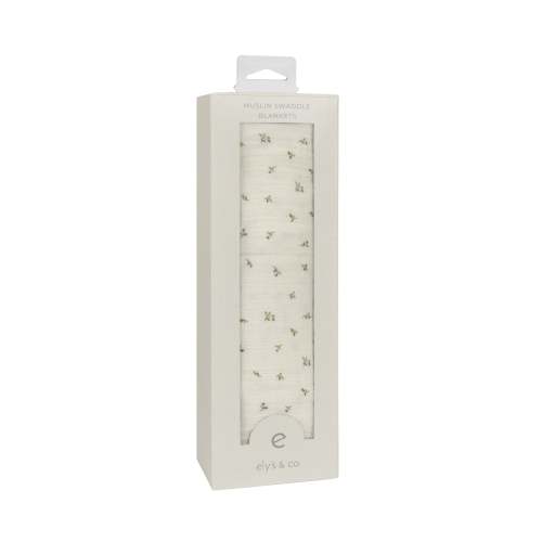 Baby Boy Muslin Swaddle Blanket – Ivory Blue – Embroidered – Ely's & Co.
