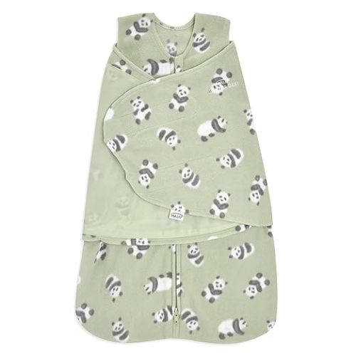 HALO Micro-Fleece Sleepsack Swaddle, 3-Way Adjustable Wearable Blanket, TOG 3.0, Cozy Pandas, Newborn, 0-3 Months